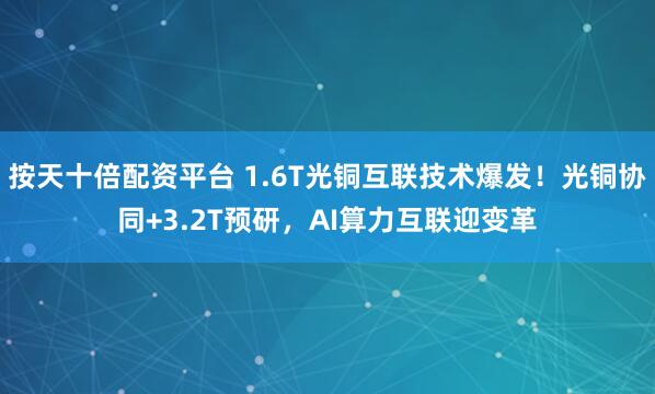 按天十倍配资平台 1.6T光铜互联技术爆发！光铜协同+3.2T预研，AI算力互联迎变革